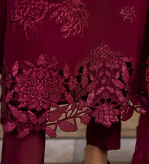 Luxury Wine Maroon Embroidered Designer Suit with Elegant Chiffon Dupatta