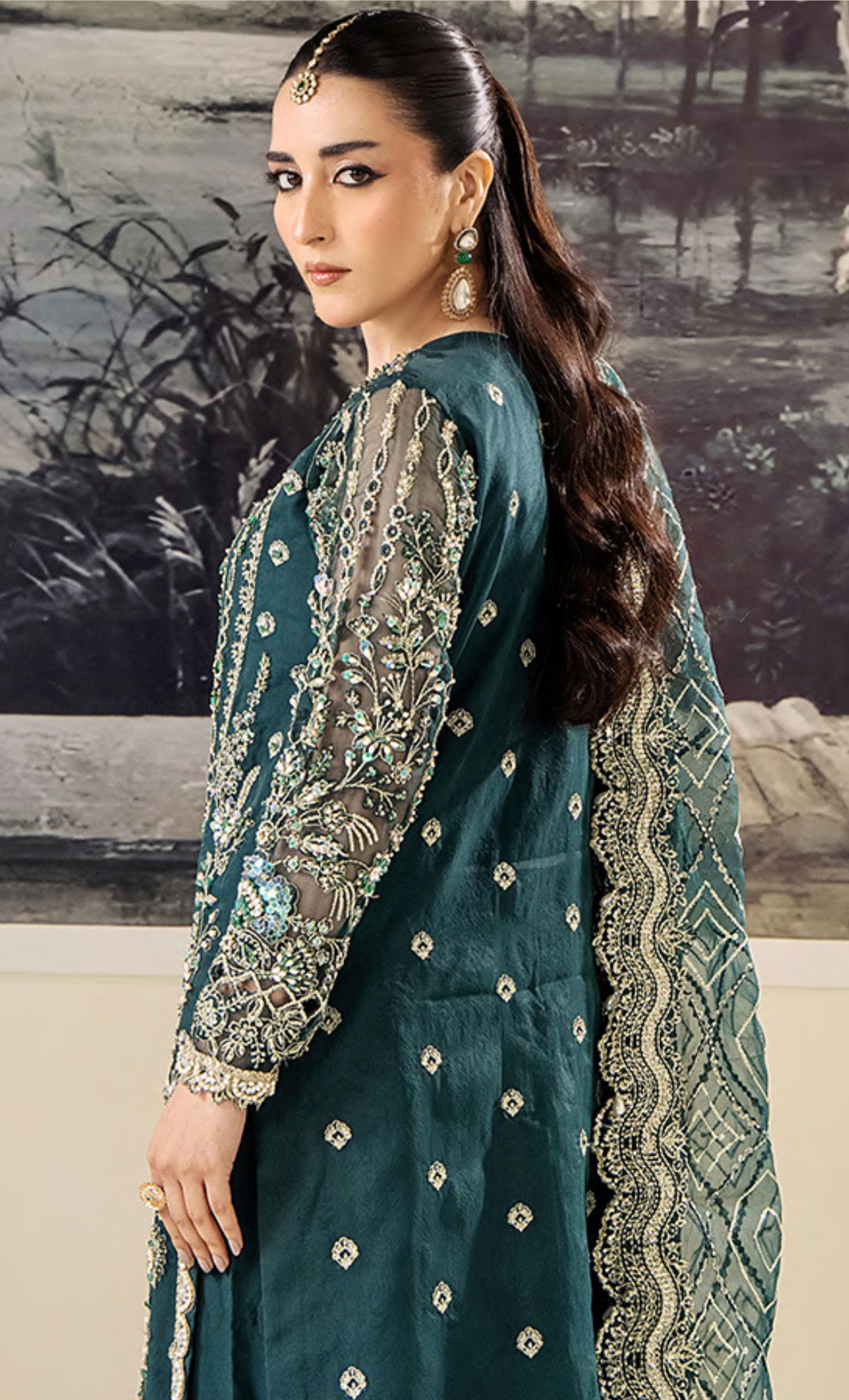Royal Emerald Green Embroidered Designer Suit with Luxury Handcrafted Detailing