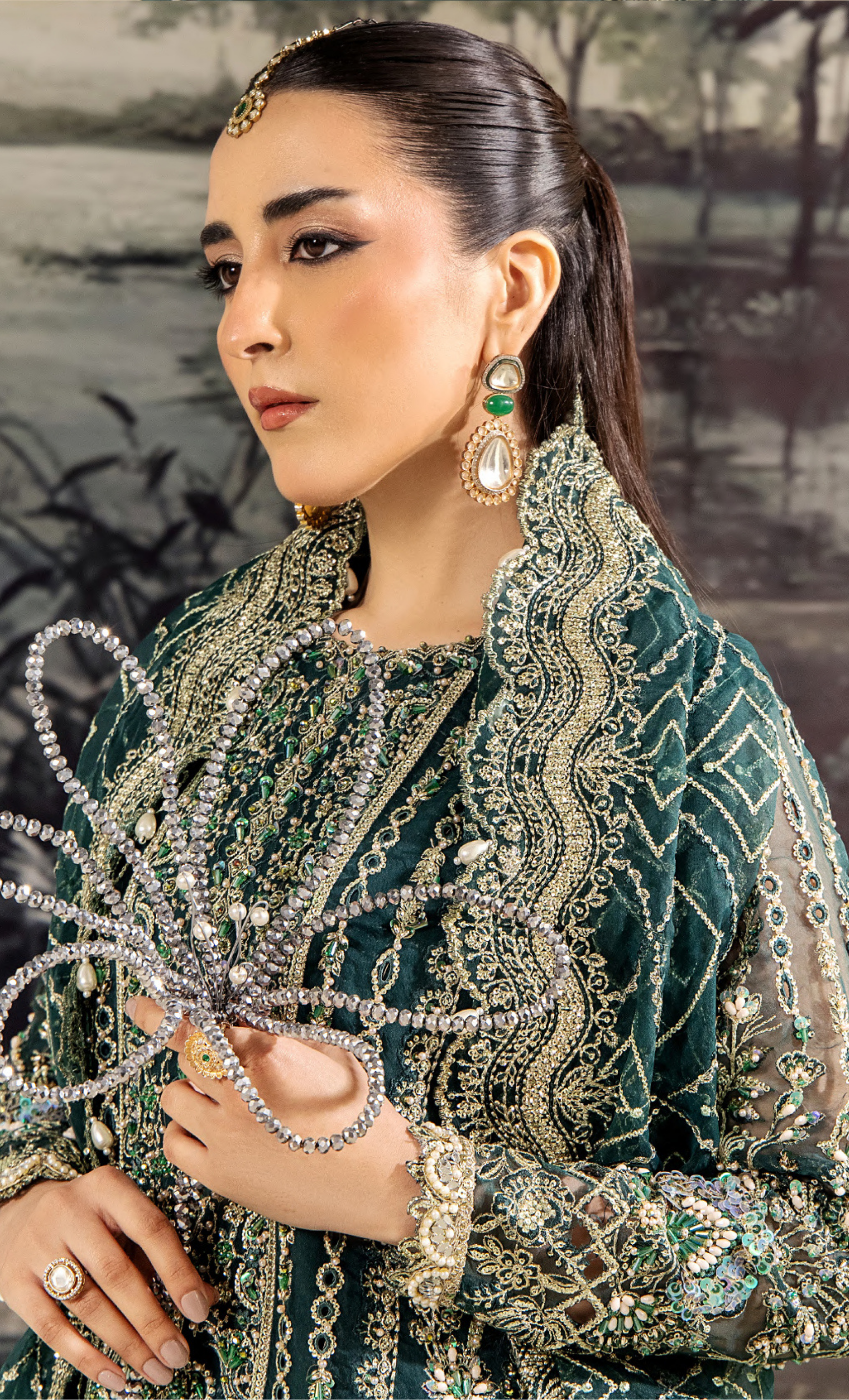 Royal Emerald Green Embroidered Designer Suit with Luxury Handcrafted Detailing