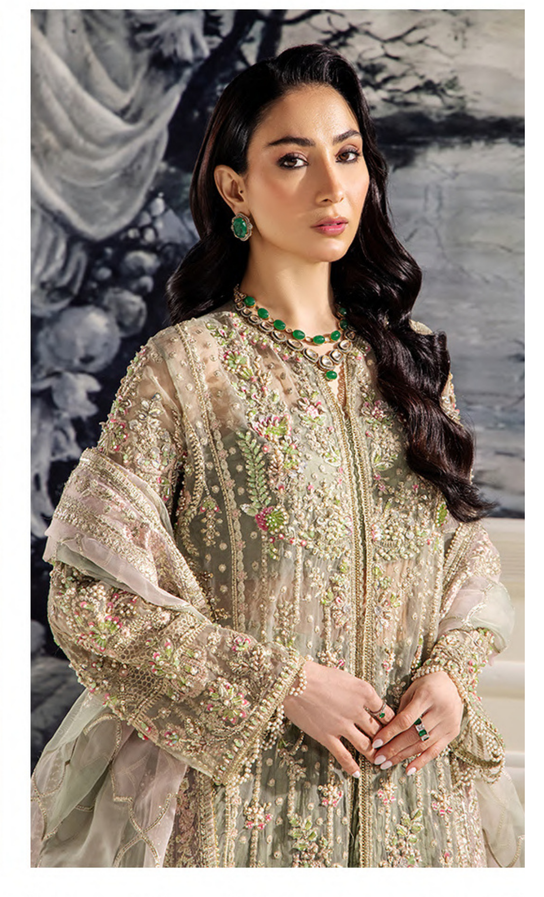 Embroidered Sage Green Anarkali Suit with Dupatta