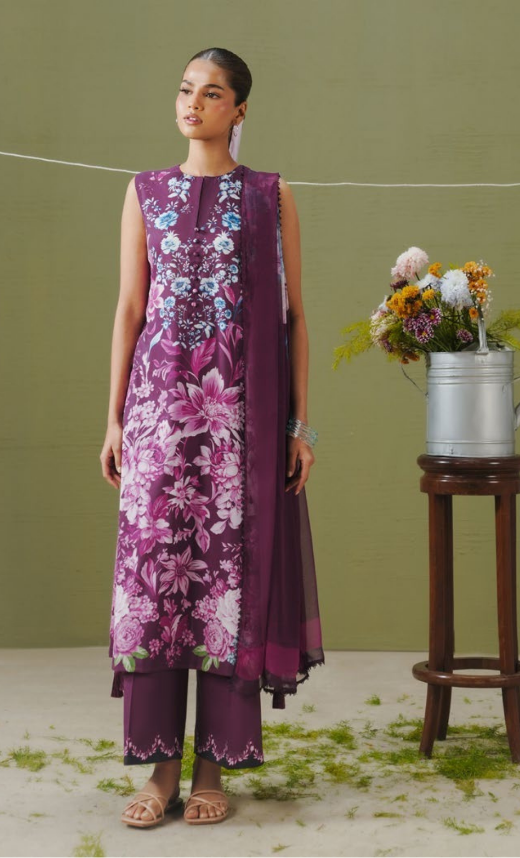 AERO-6B – Mulberry Rose Printed Lawn Suit with Purple Border Dupatta