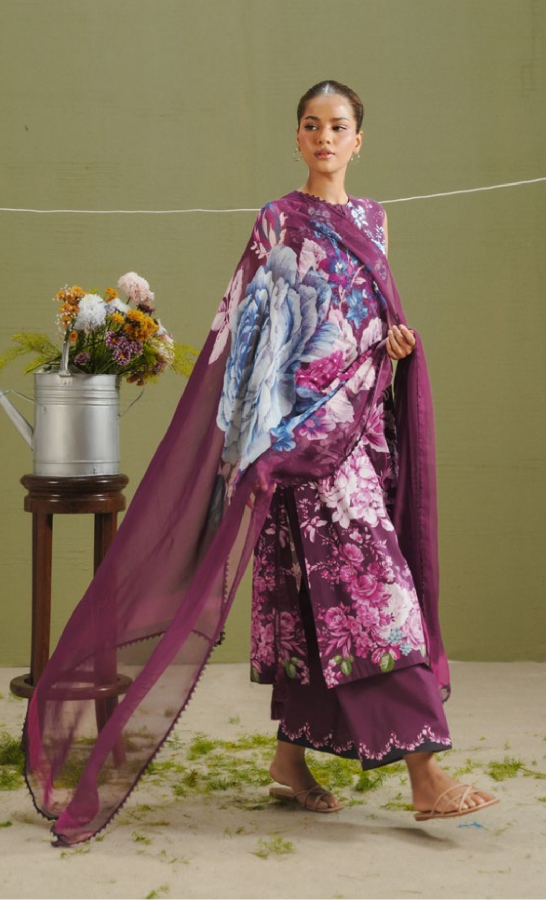 AERO-6B – Mulberry Rose Printed Lawn Suit with Purple Border Dupatta
