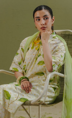 KAEL-7A – Daisy White Meadow Printed Lawn Suit with Lime Watercolor Dupatta