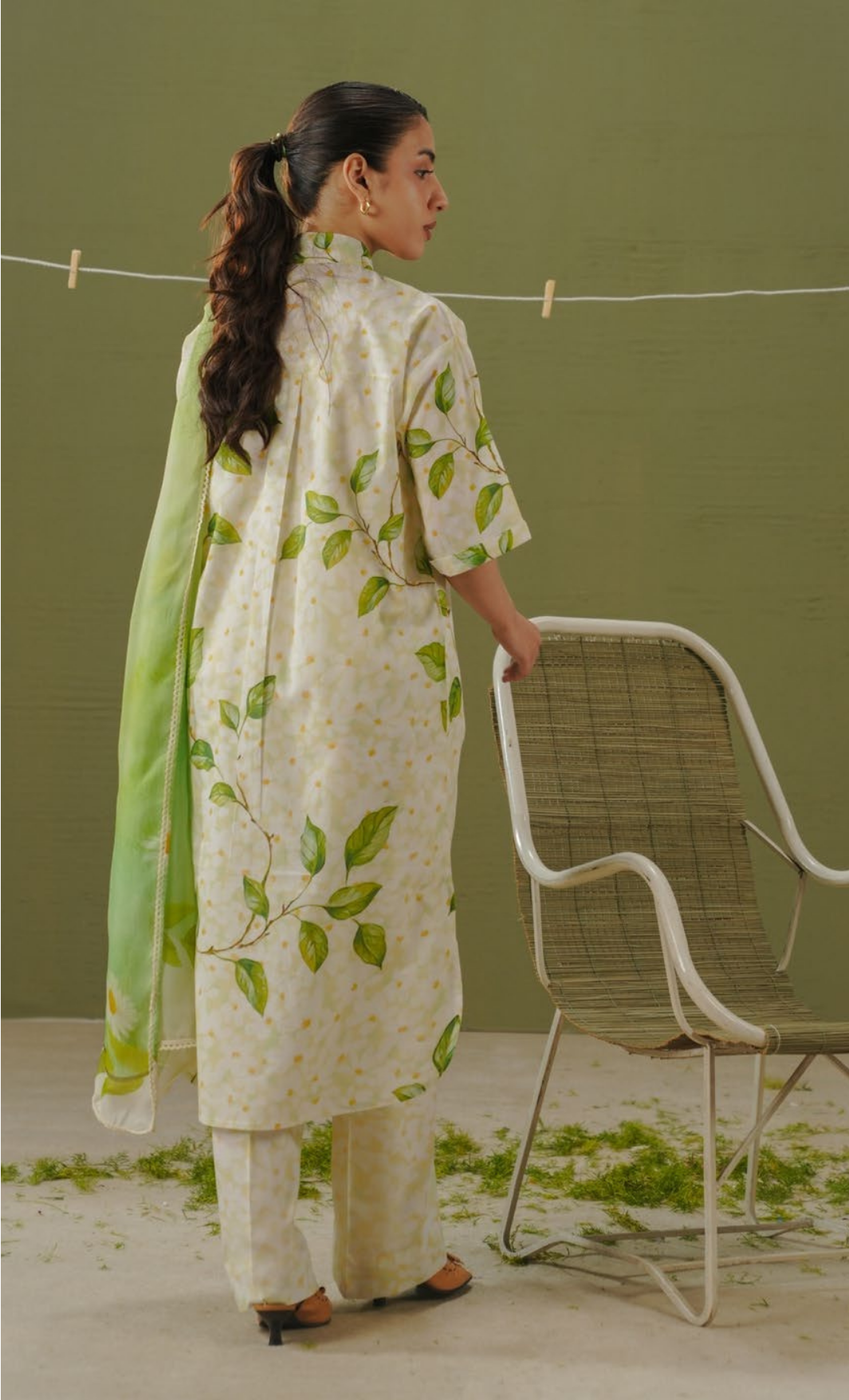 KAEL-7A – Daisy White Meadow Printed Lawn Suit with Lime Watercolor Dupatta
