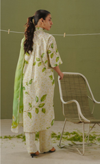 KAEL-7A – Daisy White Meadow Printed Lawn Suit with Lime Watercolor Dupatta