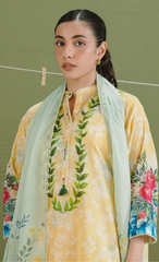 AYLA-8A – Yellow Floral Printed Lawn Suit with Dusty Blue Dupatta