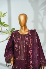 Bin Saeed Plum Embroidered 3-Piece Luxury Lawn Suit