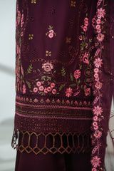 Bin Saeed Plum Embroidered 3-Piece Luxury Lawn Suit