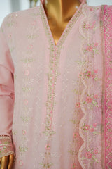 Bin Saeed Pastel Pink Embroidered 3-Piece Luxury Lawn Suit