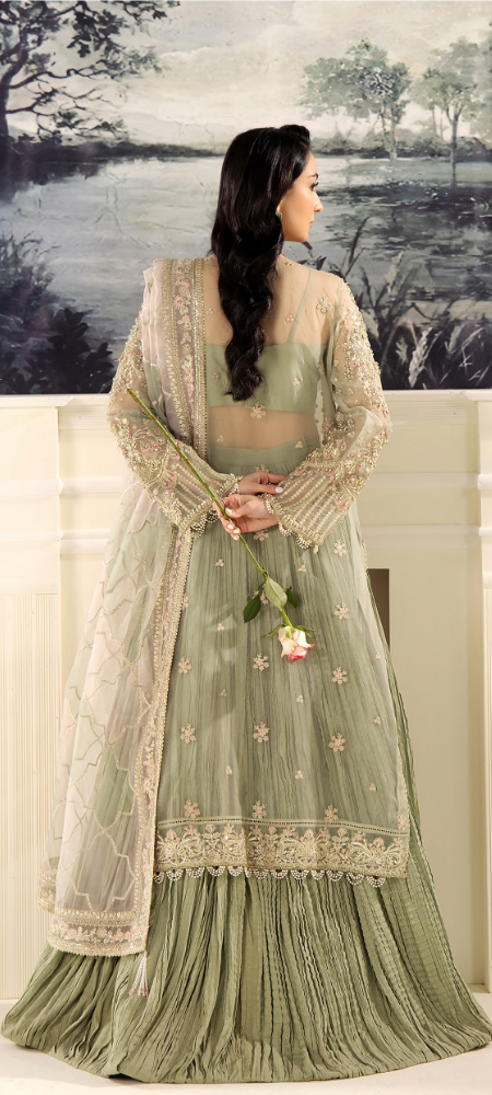 Embroidered Sage Green Anarkali Suit with Dupatta