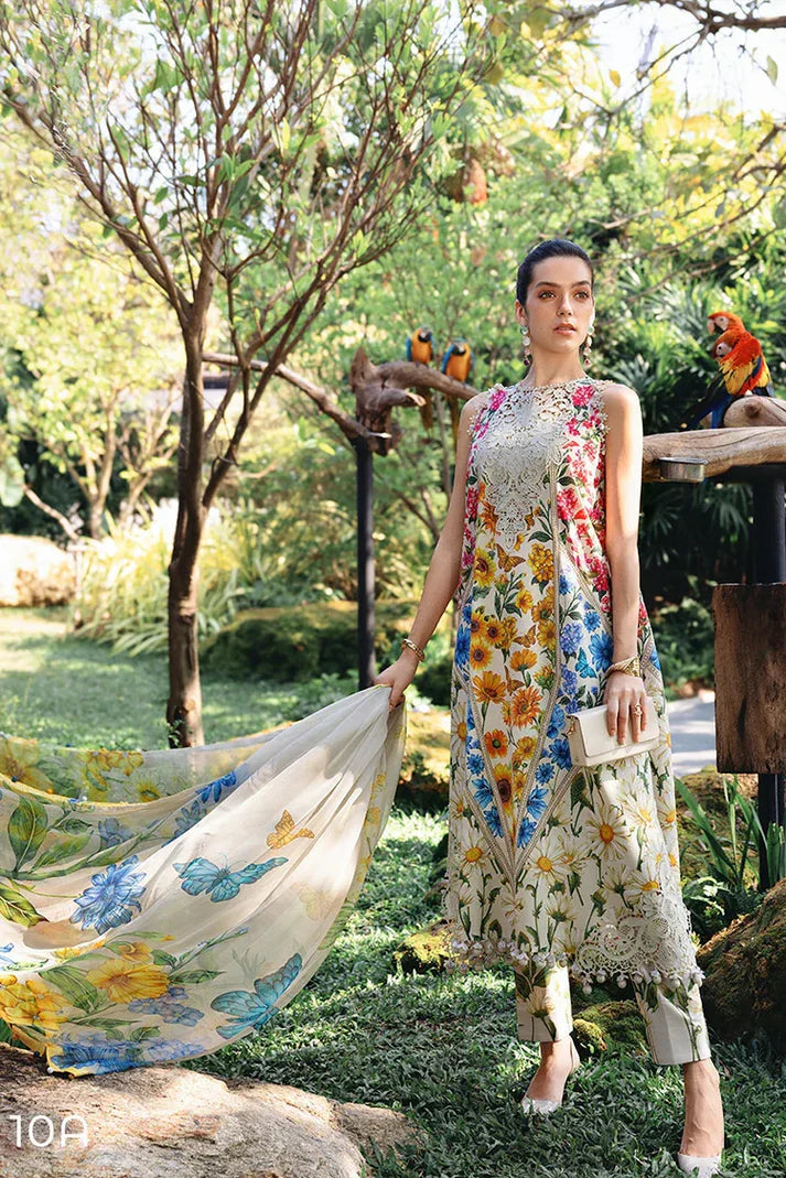 10A – Printed Lawn Shirt with Chiffon Dupatta & Embroidered Patches