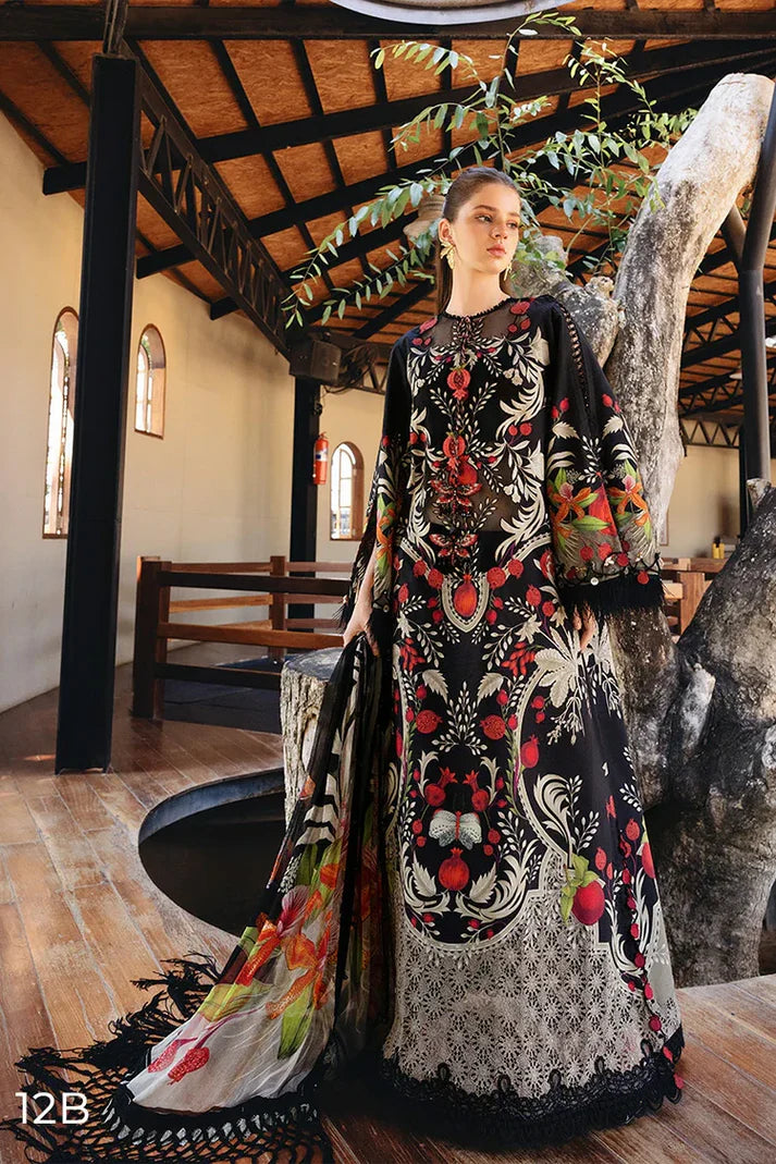 12B – Printed Lawn Shirt with Embroidered Ghera & Chiffon Dupatta