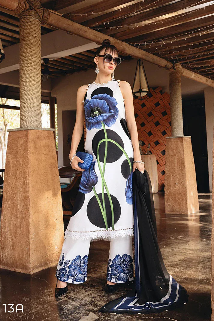 13A – Printed Lawn Shirt with Dyed Cambric Trouser & Chiffon Dupatta