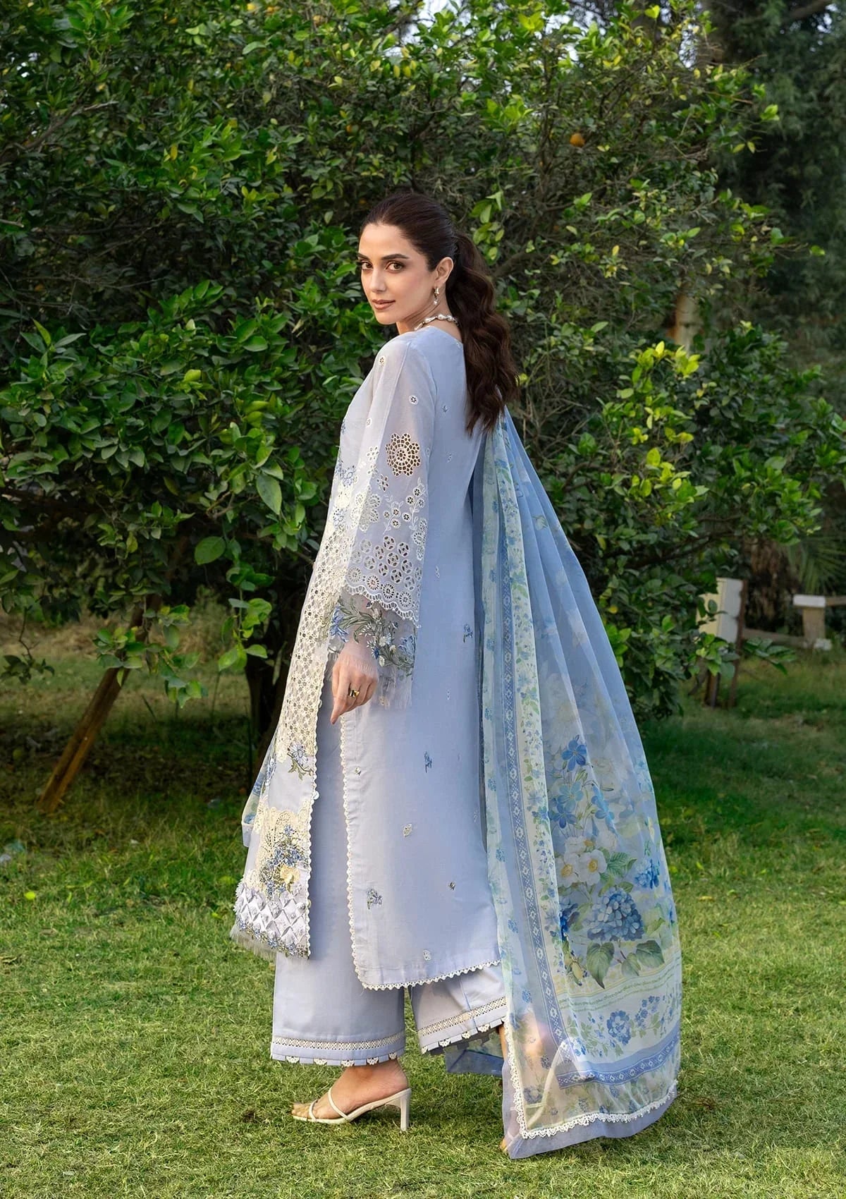 Elaf Premium Embroidered Luxury Lawn 3Pc Suit ELY-12 SKY BLISS