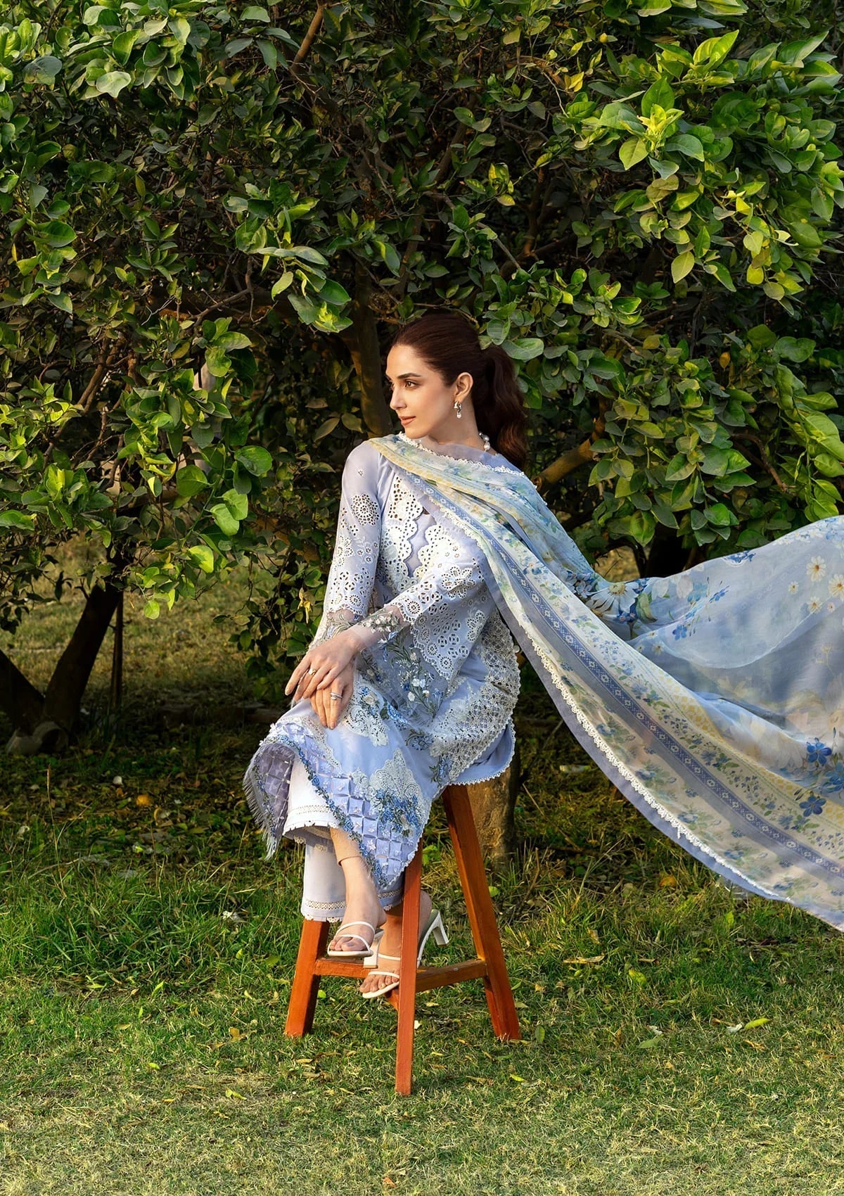 Elaf Premium Embroidered Luxury Lawn 3Pc Suit ELY-12 SKY BLISS