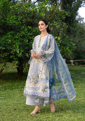 Elaf Premium Embroidered Luxury Lawn 3Pc Suit ELY-12 SKY BLISS