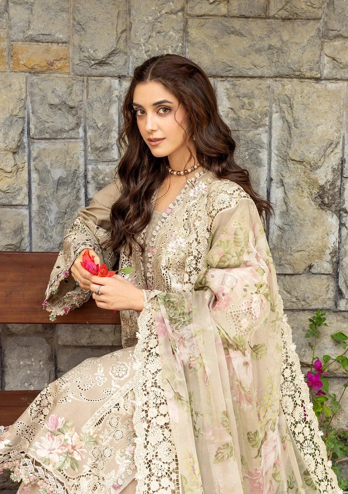 Elaf Premium Embroidered Luxury Lawn 3Pc Suit ELY-02A CAMELLIA