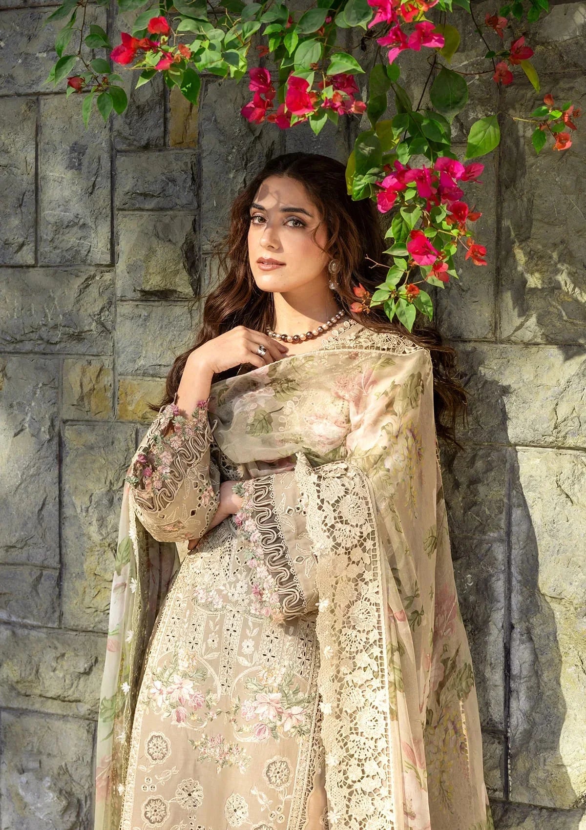 Elaf Premium Embroidered Luxury Lawn 3Pc Suit ELY-02A CAMELLIA