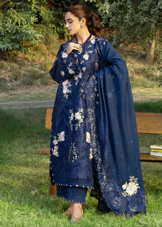 Elaf Premium Embroidered Luxury Lawn 3Pc Suit ELY-4B BLUE BELLE