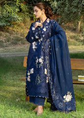 Elaf Premium Embroidered Luxury Lawn 3Pc Suit ELY-4B BLUE BELLE