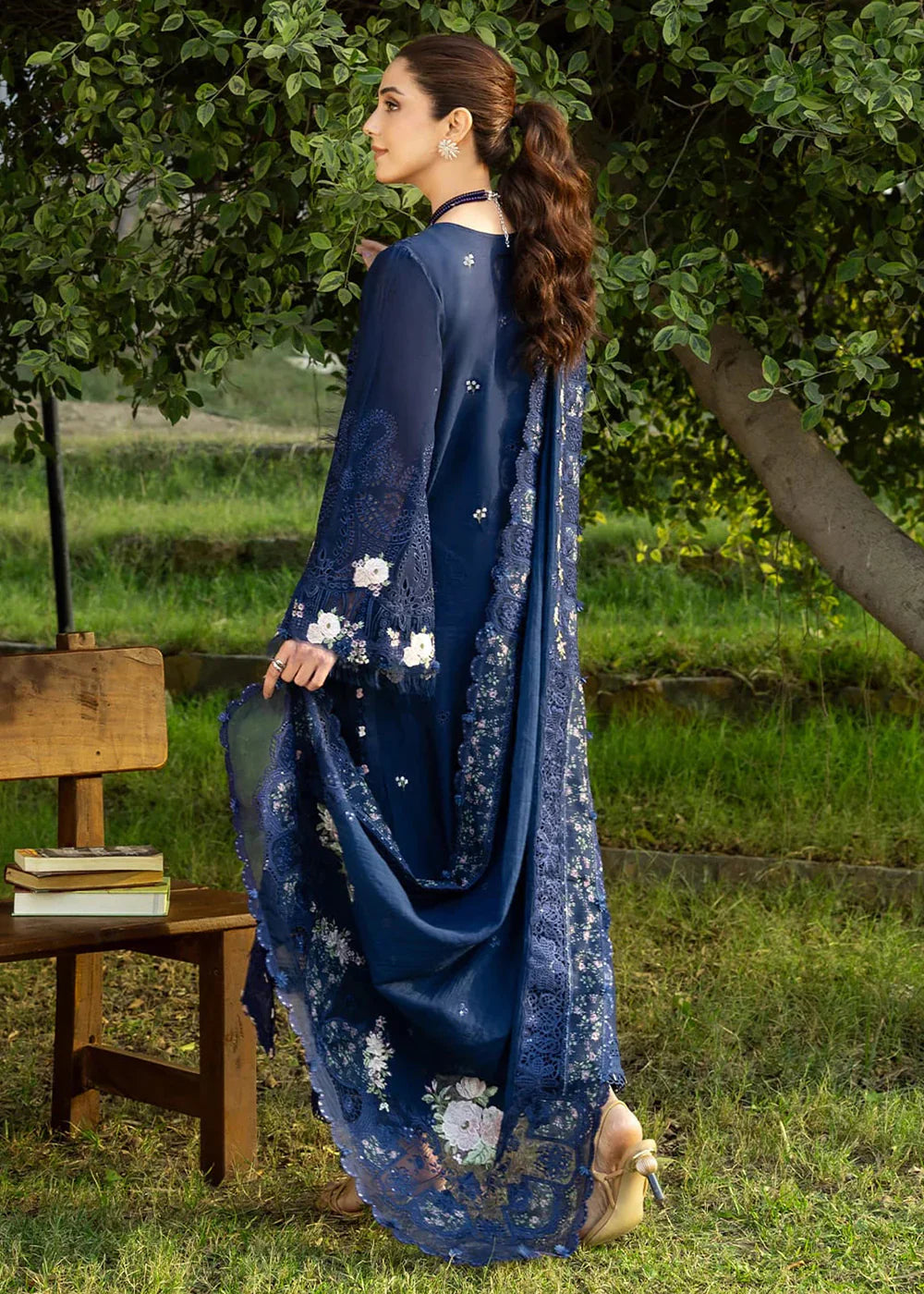 Elaf Premium Embroidered Luxury Lawn 3Pc Suit ELY-4B BLUE BELLE