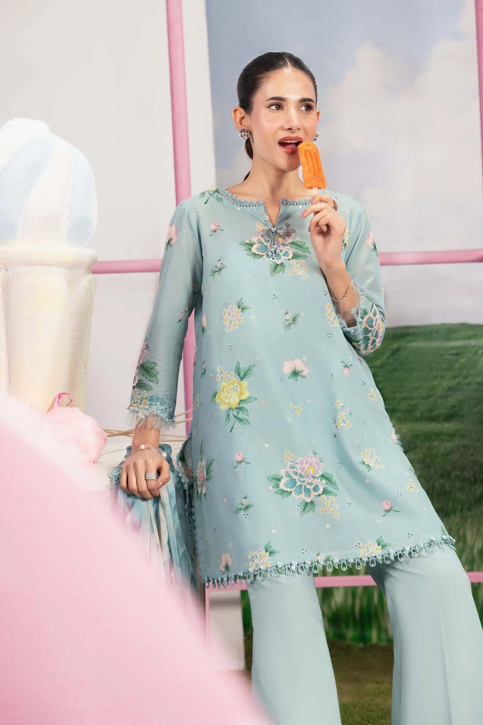 Maria.B. M.Basics 8B – Blue Printed Embroidered Lawn Suit
