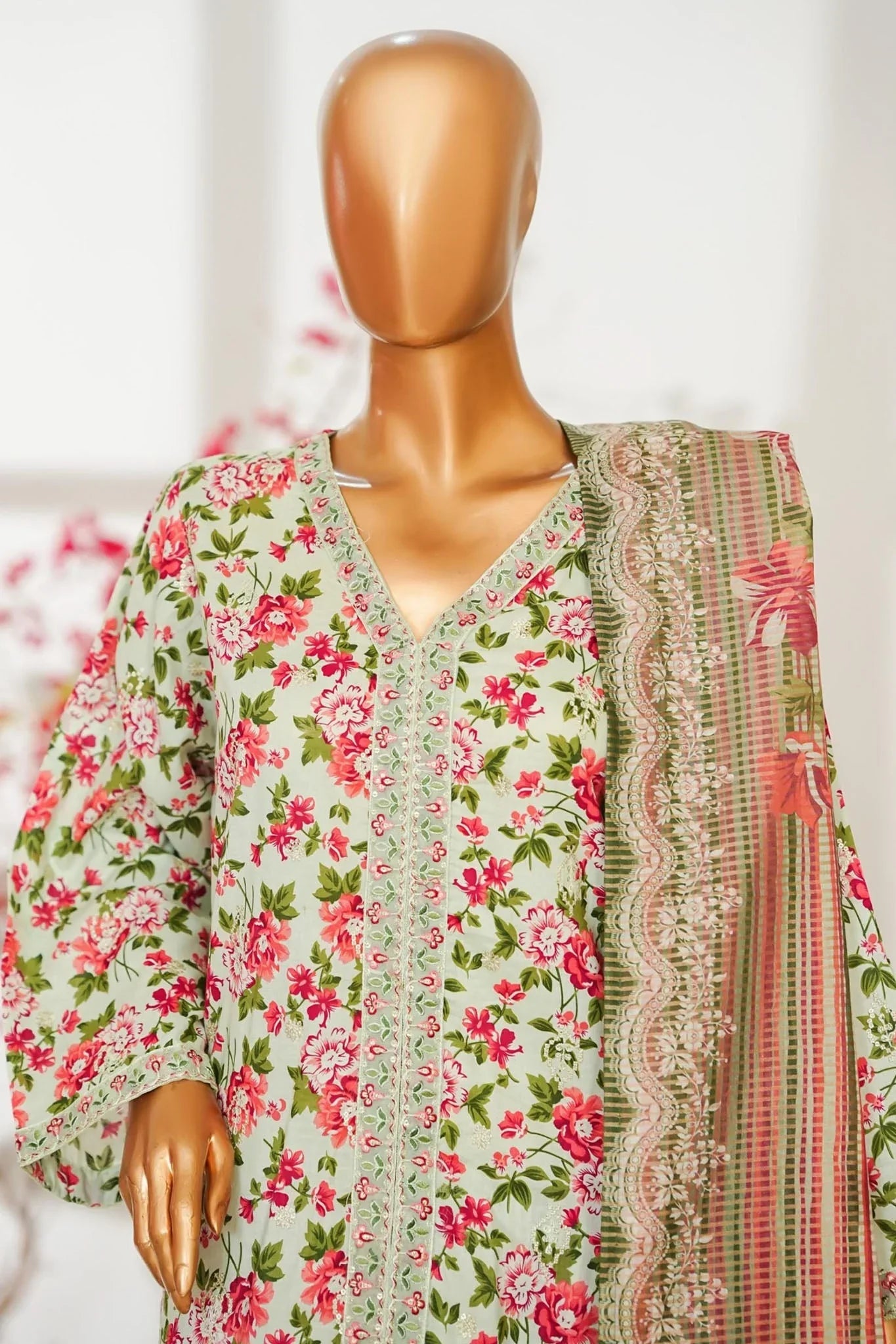 Bin Saeed Stitched 3 Piece Exclusive Emb Lawn Vol-02 Suit-NSM-2822-PISTA