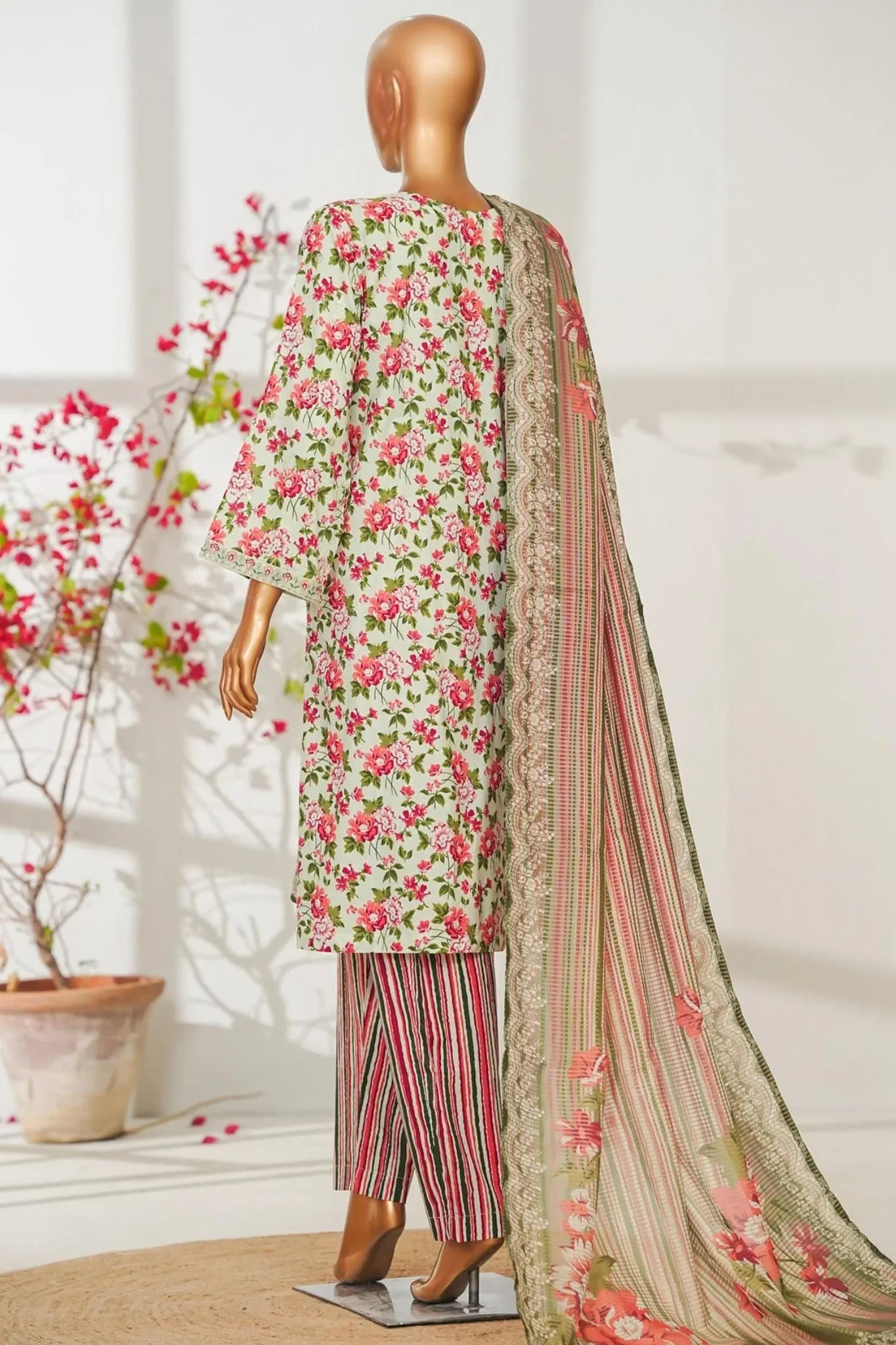 Bin Saeed Stitched 3 Piece Exclusive Emb Lawn Vol-02 Suit-NSM-2822-PISTA