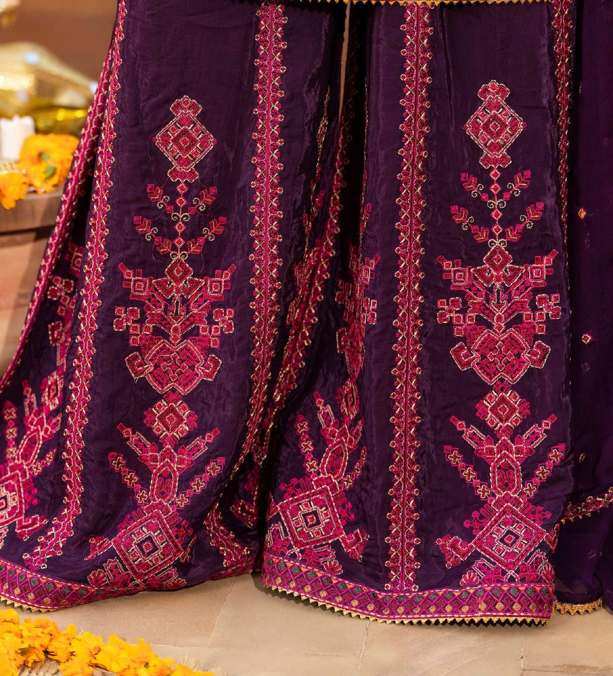 Luxury Deep Purple Embroidered Designer Suit with Handcrafted Mirror Work & Dupatta