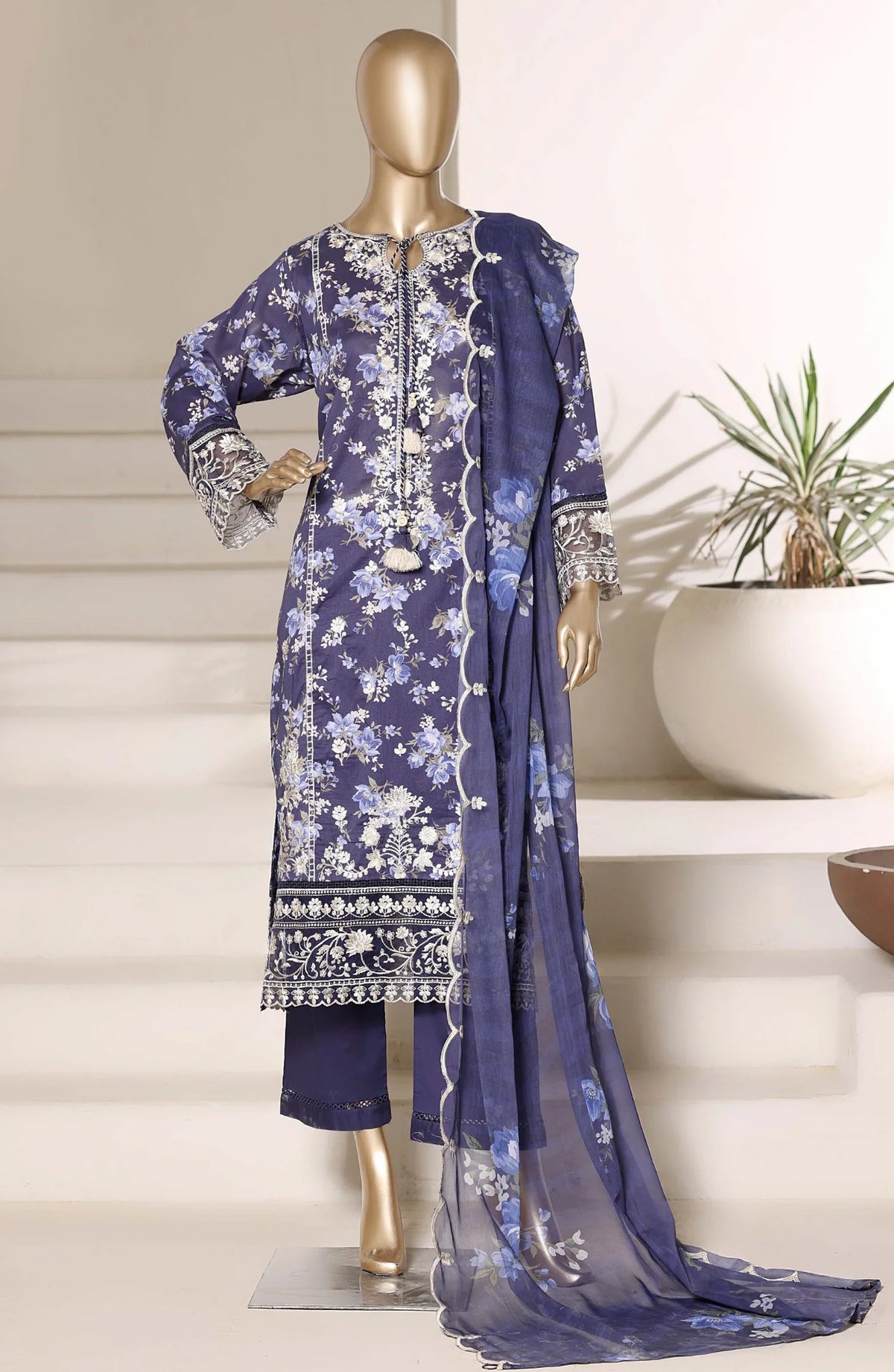 Sadabahar Signature Embroidered Stitched 3 Piece Suit - D-01 - SBD26VOL - Blue - Festive Collection