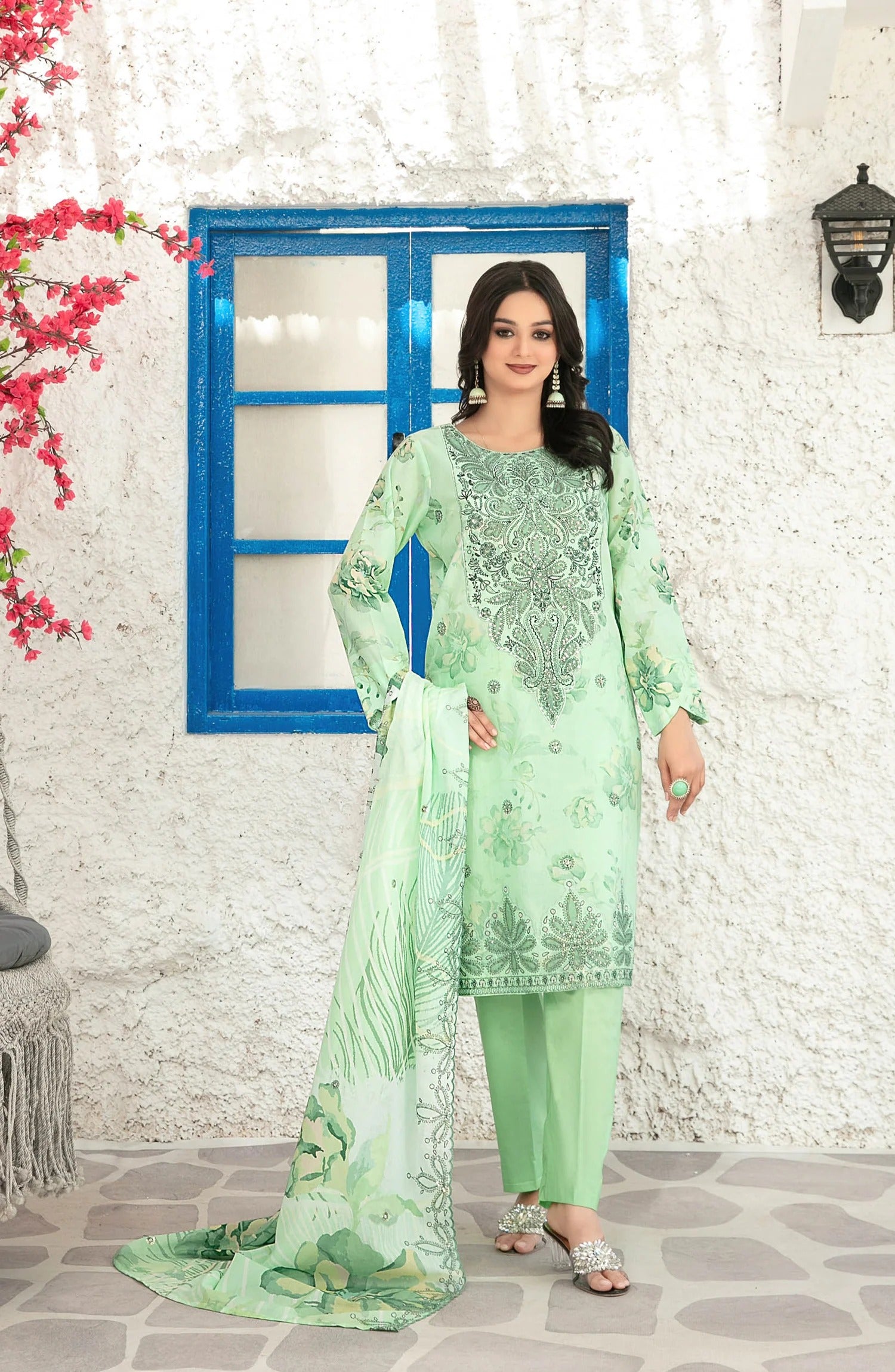 Parizah by MyTaraz  Fabrics Embroidered Lawn Unstitched 3 Piece Suit - D-2727 - TF26PRZ - Sea Green - Summer Collection