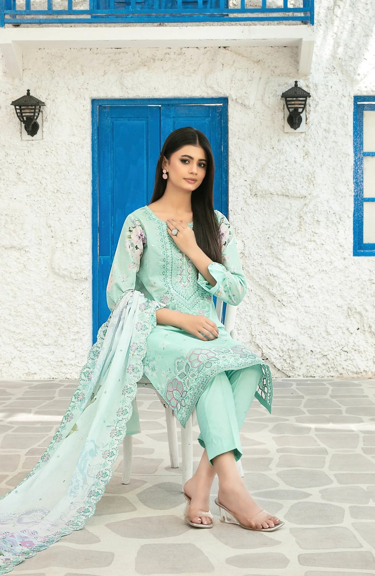 Parizah by MyTaraz Fabrics Embroidered Lawn Unstitched 3 Piece Suit - D-2725 - TF26PRZ - Ferozi - Summer Collection