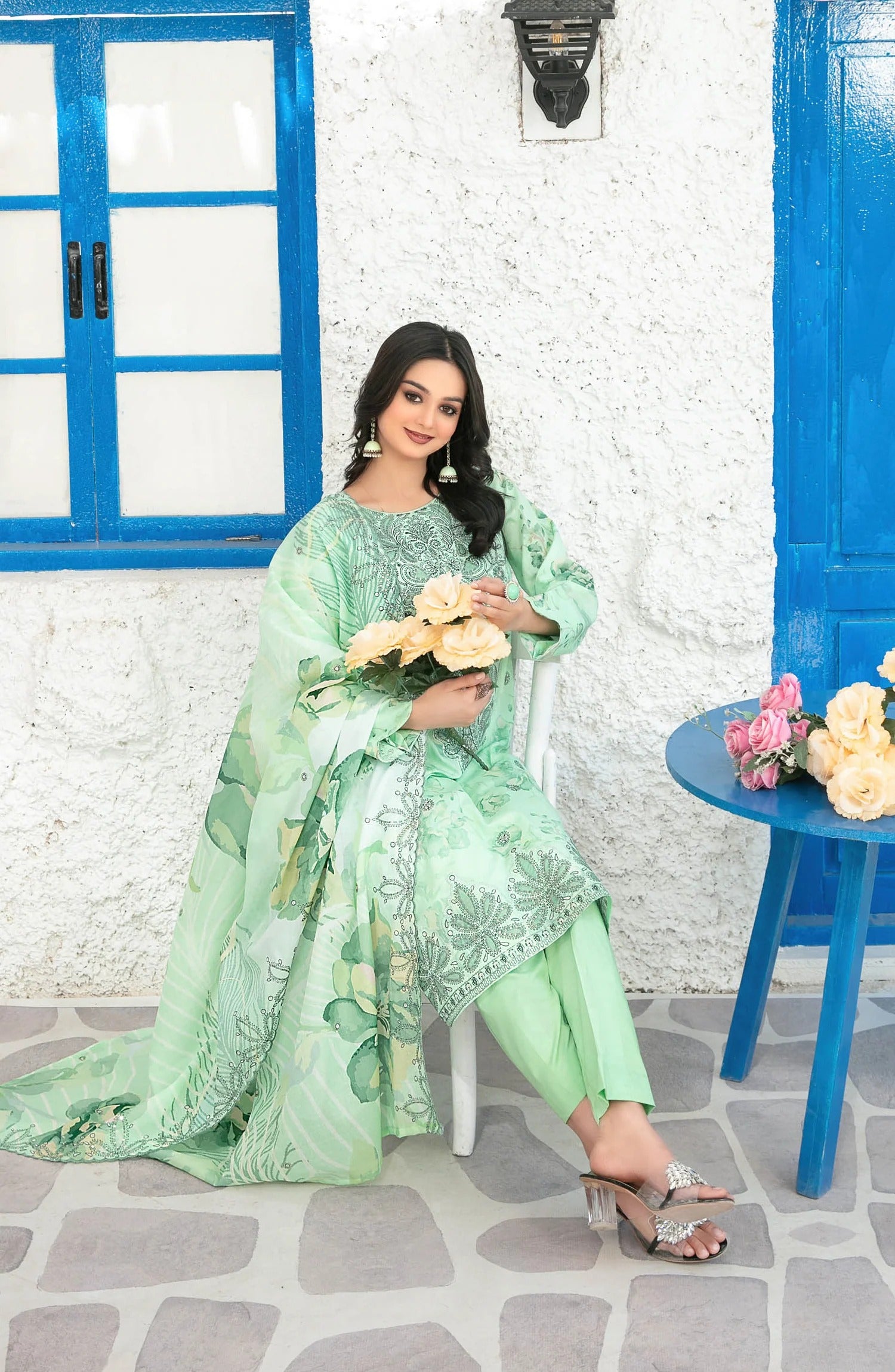 Parizah by MyTaraz  Fabrics Embroidered Lawn Unstitched 3 Piece Suit - D-2727 - TF26PRZ - Sea Green - Summer Collection