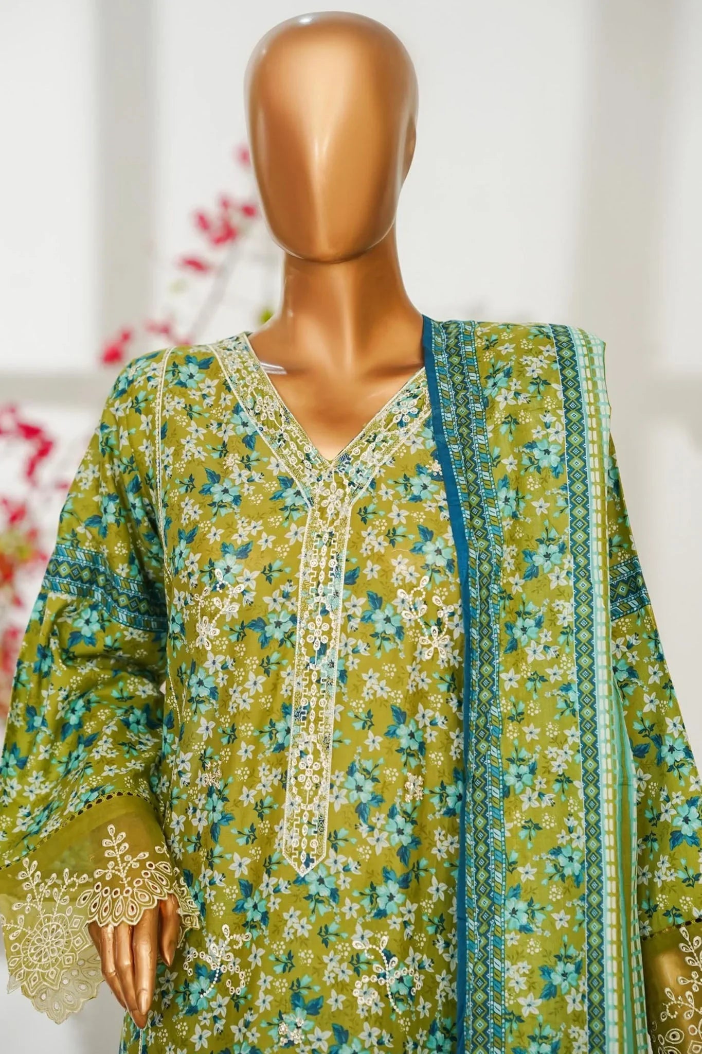 Bin Saeed Stitched 3 Piece Exclusive Emb Lawn Vol-02 Suit-NSM-2817-GREEN