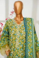Bin Saeed Stitched 3 Piece Exclusive Emb Lawn Vol-02 Suit-NSM-2817-GREEN